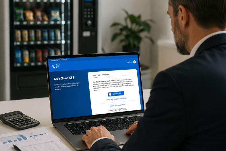 Responsabile vending consulta la piattaforma GSE per gli investimenti agevolati Transizione 5.0