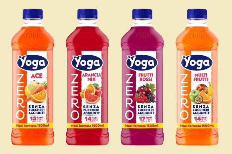 Gamma completa dei succhi Yoga Zero senza zuccheri aggiunti nei formati da 1.500 ml