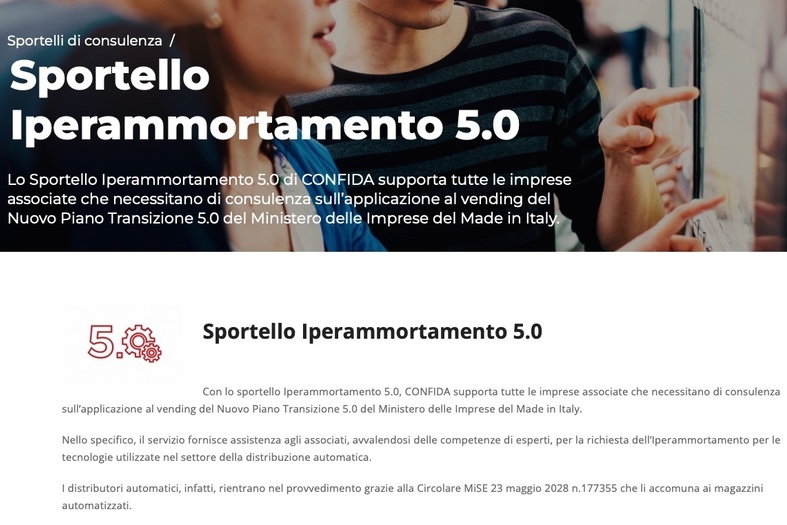 Sportello Iperammortamento 5.0 di CONFIDA per le imprese del vending