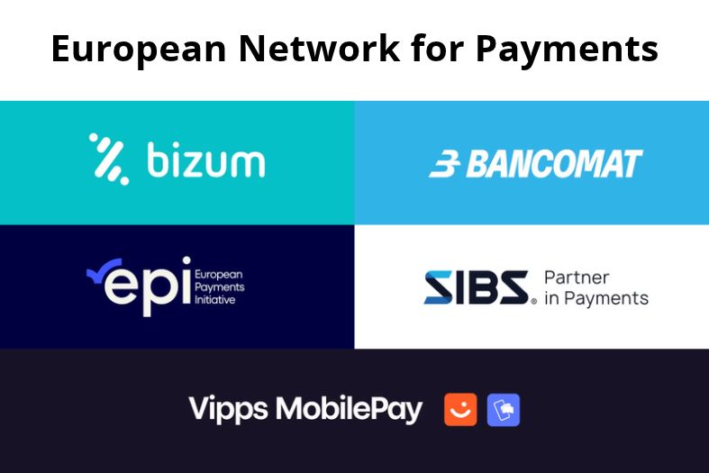 Loghi di Bizum, BANCOMAT, EPI, SIBS e Vipps MobilePay, promotori di European Network for Payments (ENP).
