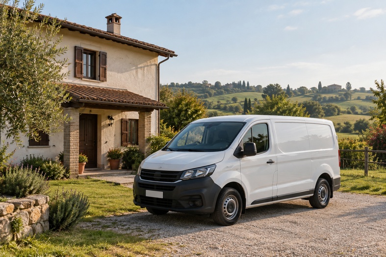 Furgone aziendale bianco parcheggiato accanto alla casa di un ARD del vending