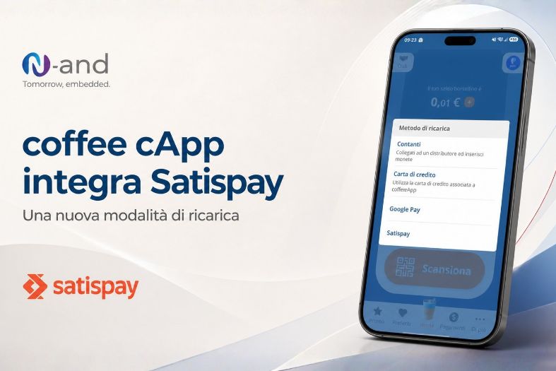 N-and integra Satispay tra le modalità di ricarica di coffee cApp per i distributori automatici.