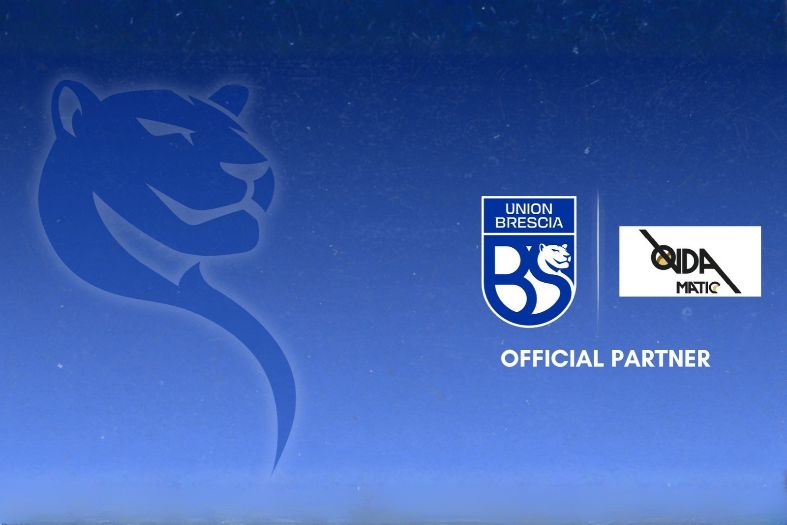 Loghi di Union Brescia e Ovdamatic su sfondo azzurro, con la dicitura Official Partner, per il rinnovo della partnership nella stagione 2026/27.