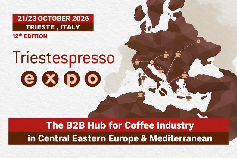 Banner di Triestespresso Expo 2026, in programma dal 21 al 23 ottobre a Trieste, dedicata alla filiera del caffè.